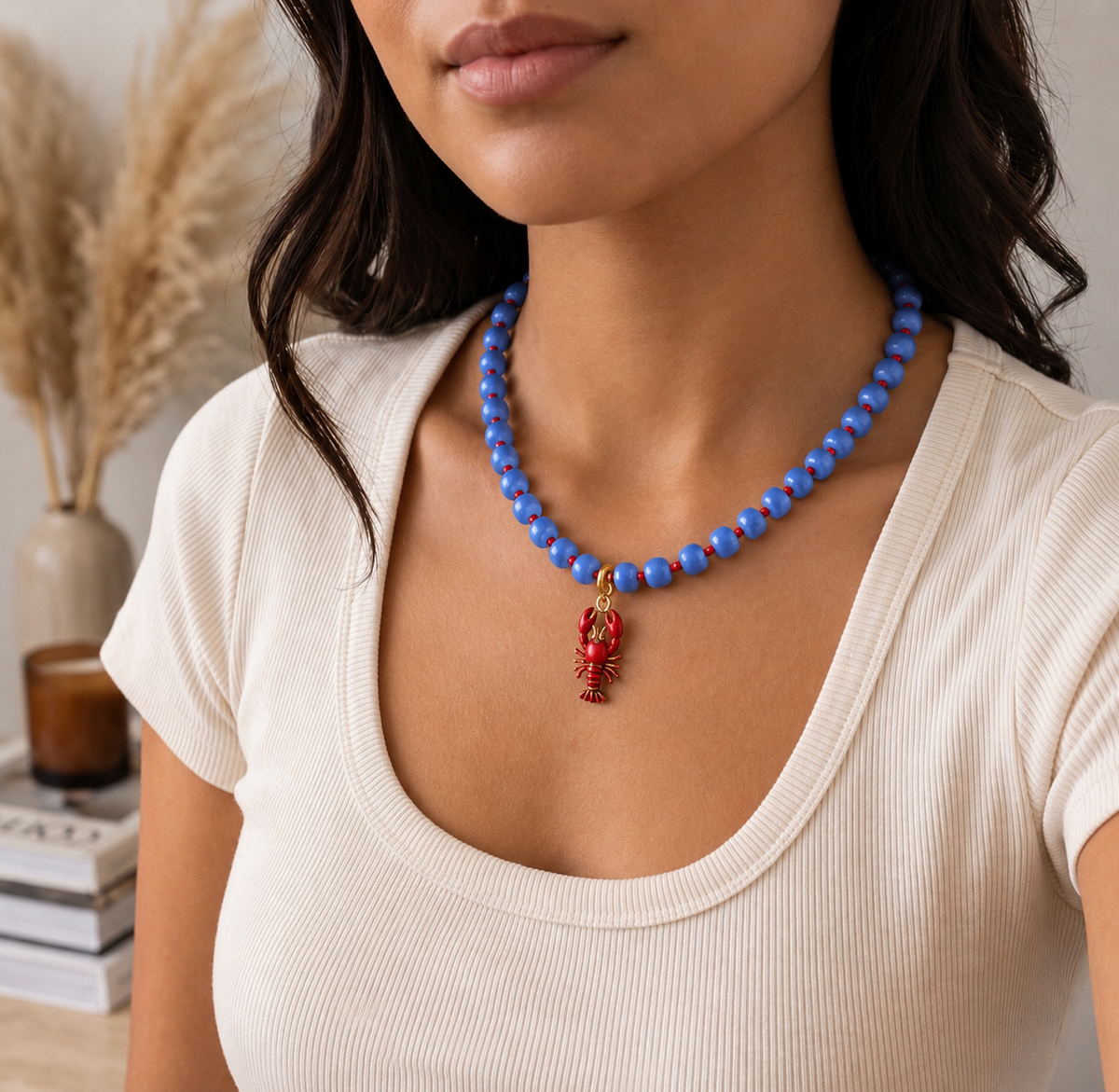 blue lobster bubble necklace